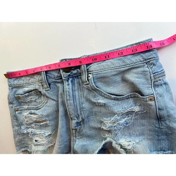 American Eagle Hi-Rise Festival Shorts Womens 4 Blue Denim Distressed Casual - Picture 8 of 9